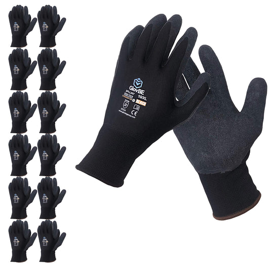 GlovBE 12 Pairs Grip All-Purpose Work Gloves with Latex Coated Palm, Black